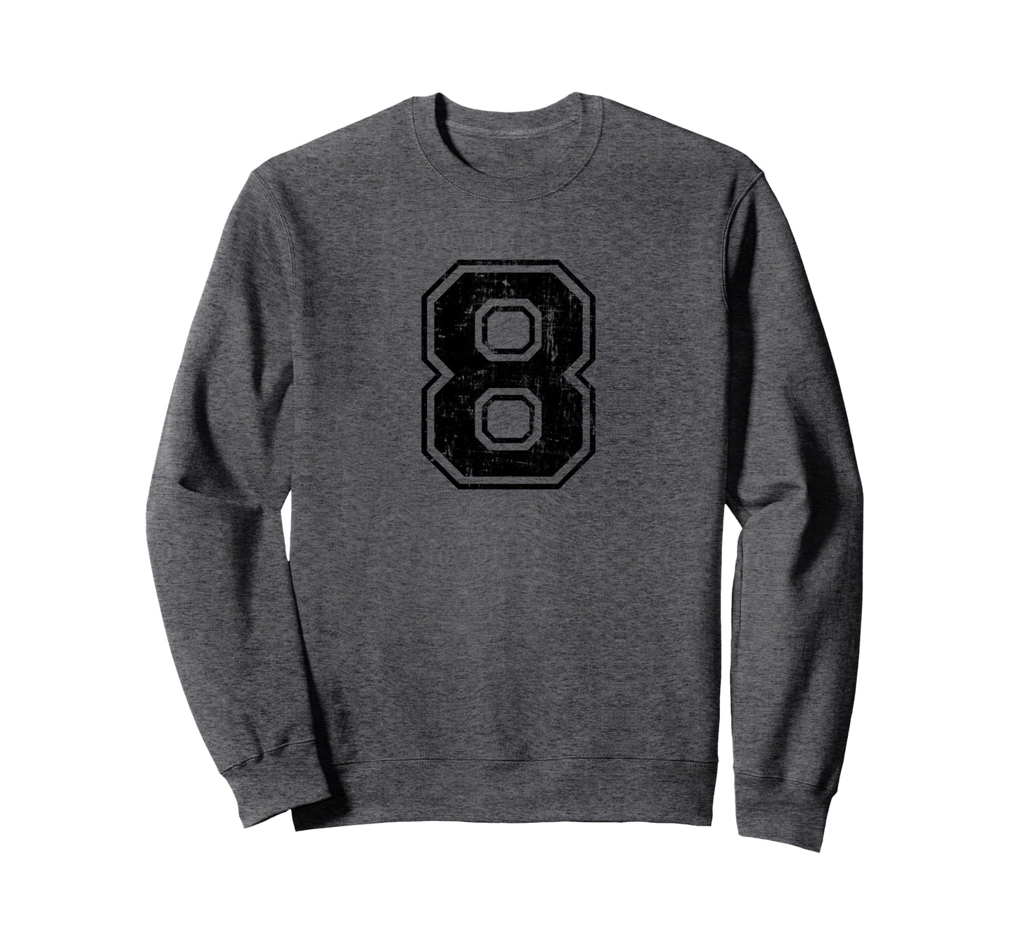 Number 8 Eight Varsity Distressed Sweatshirt - Minimalist Print Men Women - T-Shirt, Sweatshirt, Hoodie