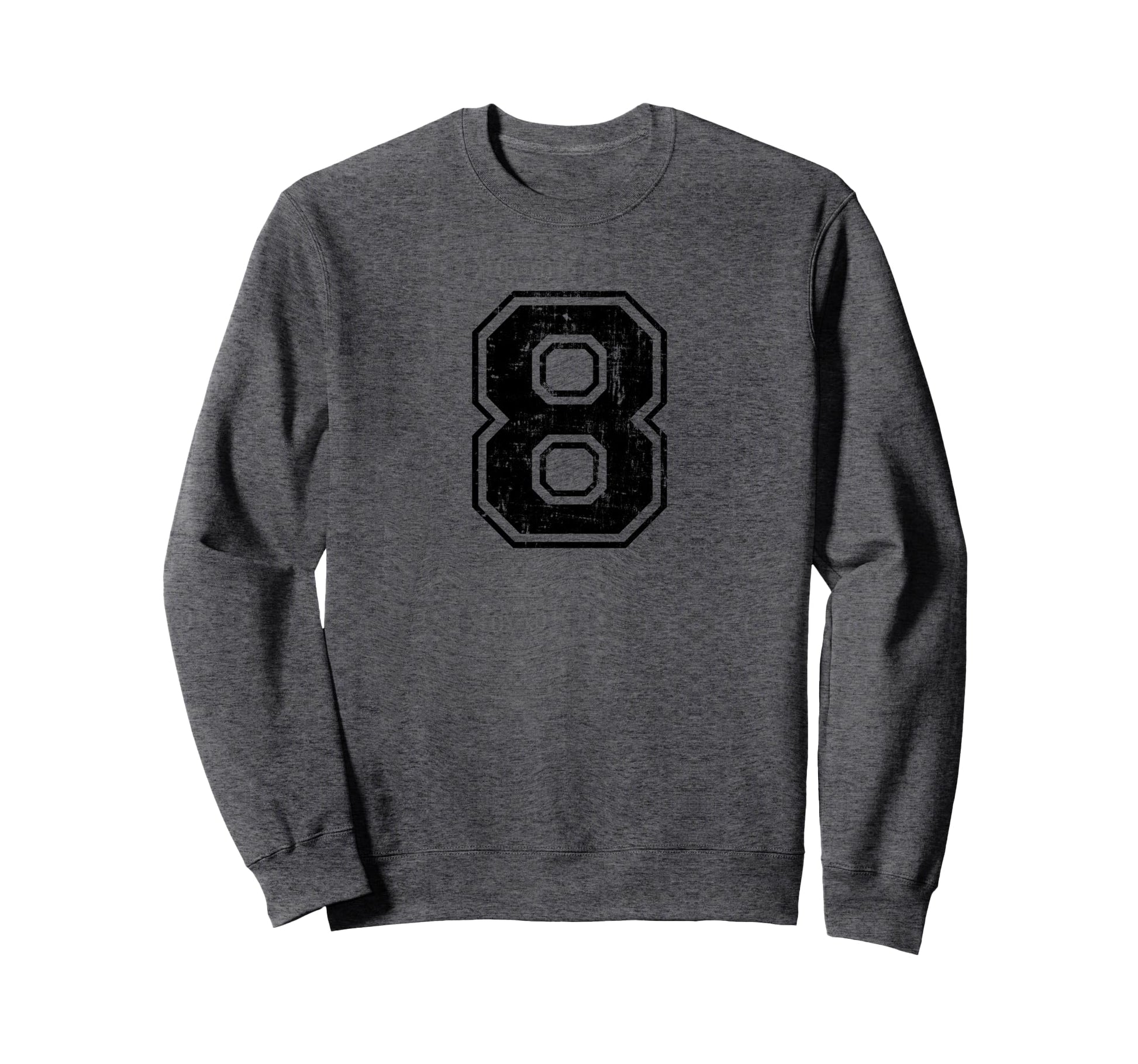 Number 8 Eight Varsity Distressed Sweatshirt - Minimalist Print Men Women - T-Shirt, Sweatshirt, Hoodie