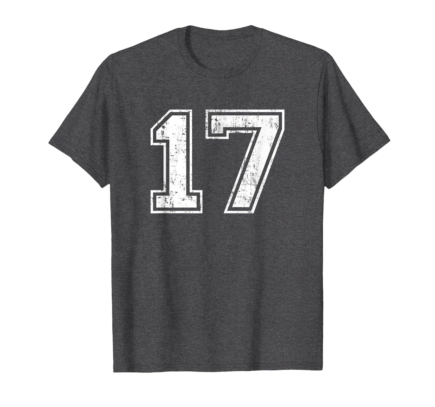 Number 17 Varsity Distressed Sports T-Shirt - Fun Novelty Design Unisex - T-Shirt, Sweatshirt, Hoodie