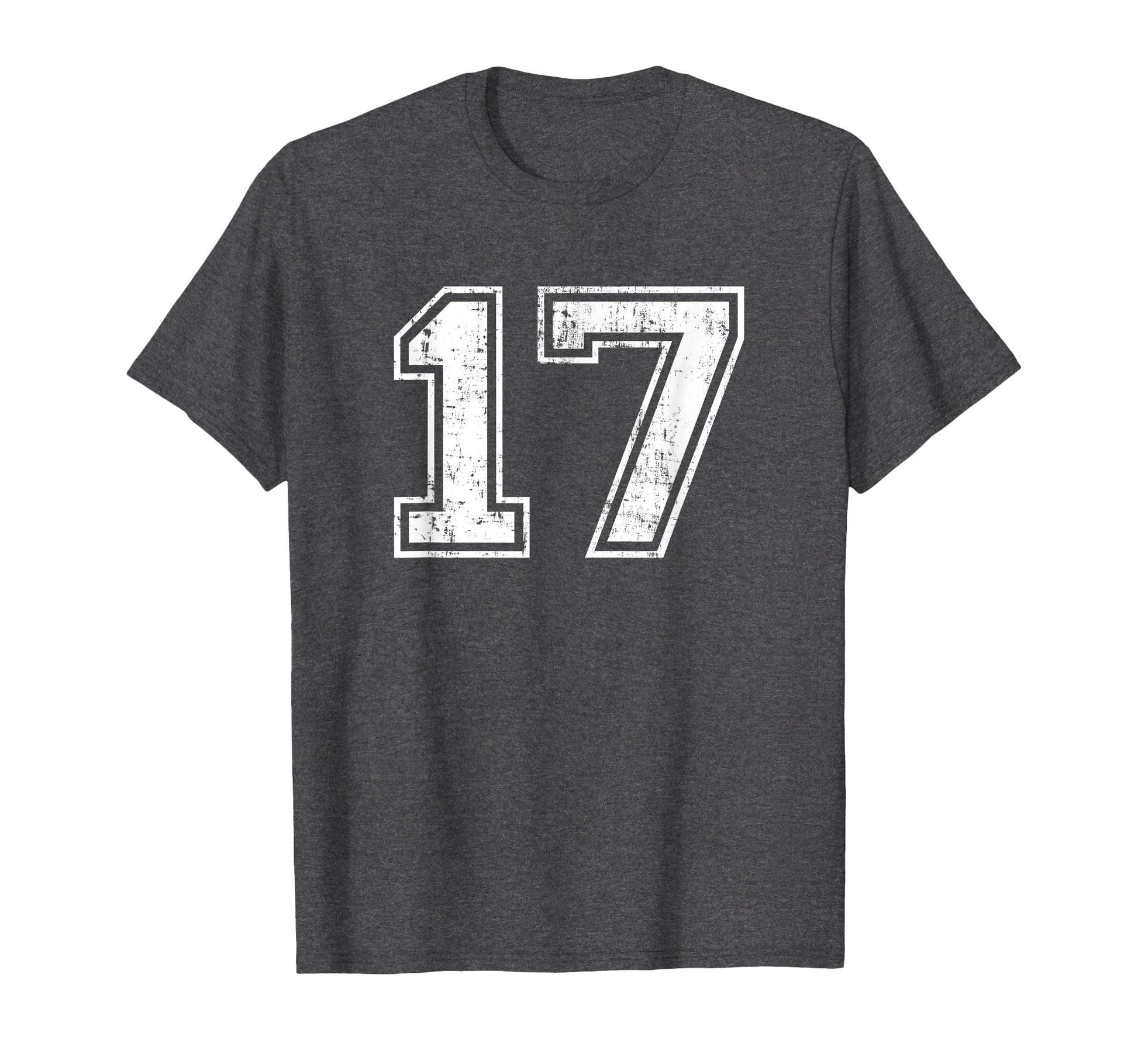 Number 17 Varsity Distressed Sports T-Shirt - Fun Novelty Design Unisex - T-Shirt, Sweatshirt, Hoodie