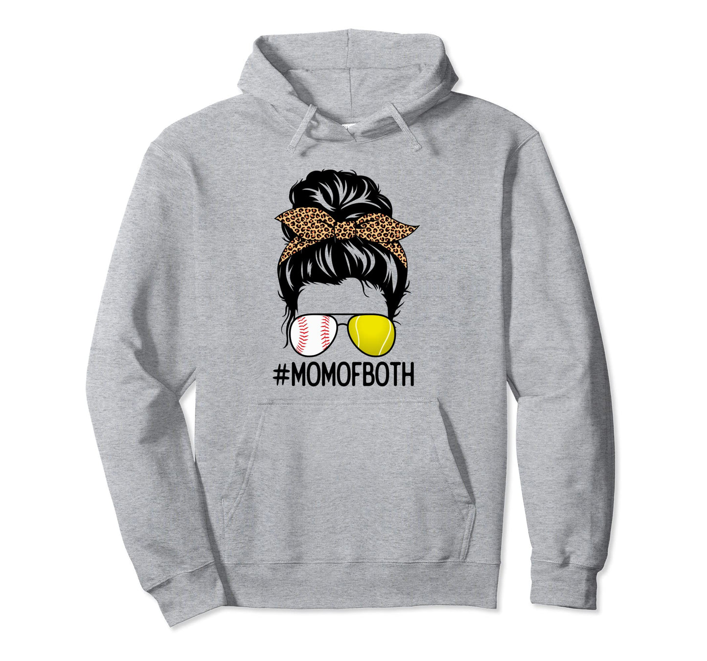 Tennis Baseball Mom Both Messy Bun Hoodie - Graphic Print for Adults - T-Shirt, Sweatshirt, Hoodie