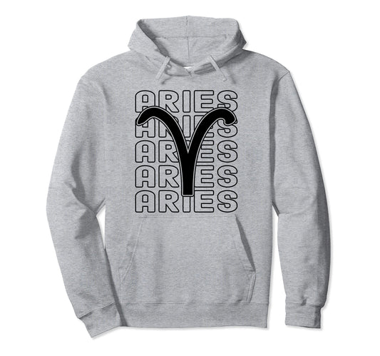 Aries Zodiac Sign Typography Astrology Hoodie - Novelty Apparel Men Women - T-Shirt, Sweatshirt, Hoodie