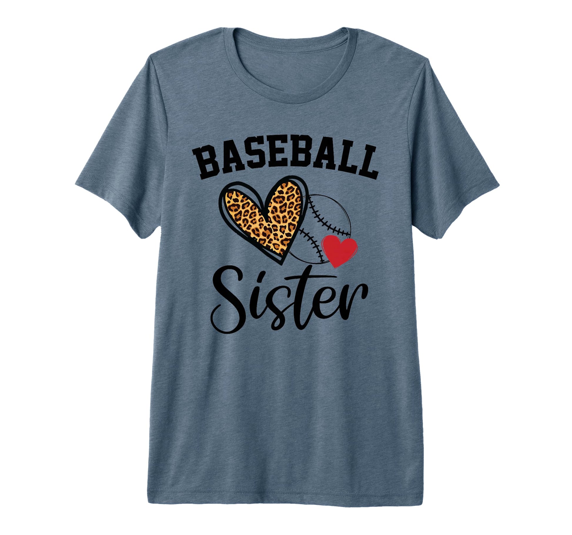 Baseball Sister Leopard Heart Funny T-Shirt - Streetwear Style Unisex - T-Shirt, Sweatshirt, Hoodie