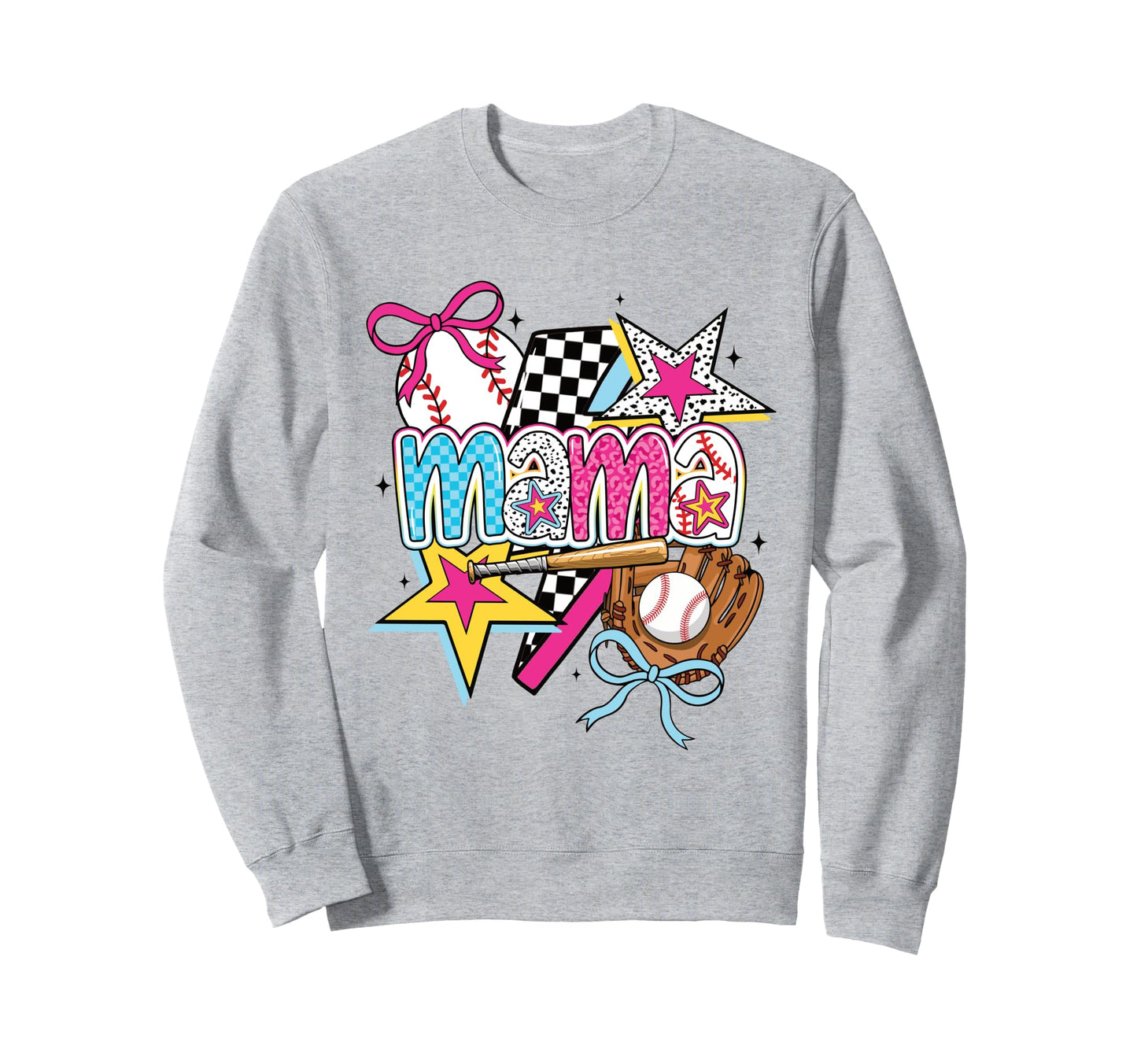 Baseball Mama Stars And Bow Softball Sweatshirt - Streetwear Style Unisex - T-Shirt, Sweatshirt, Hoodie