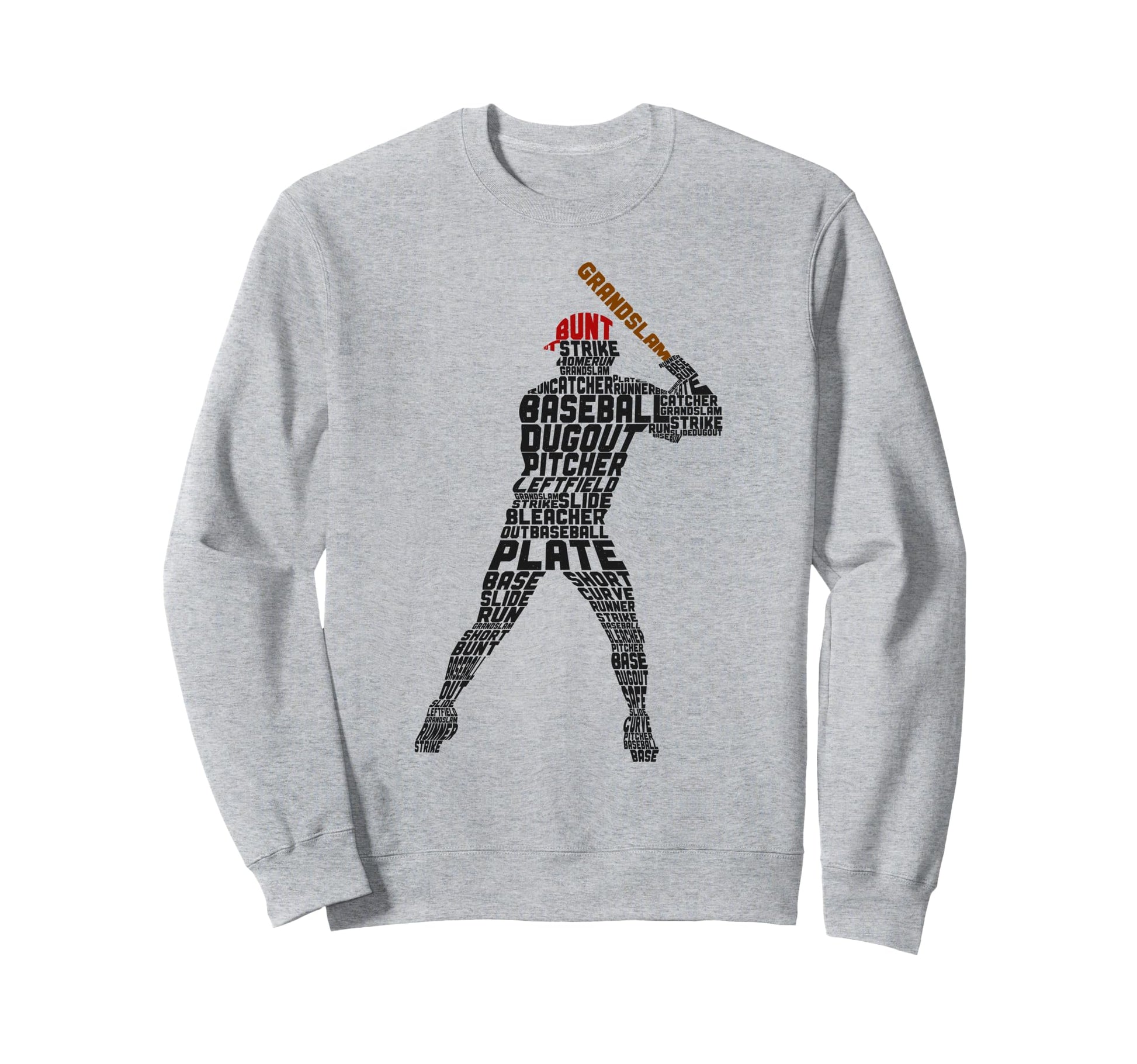 Baseball Fan Word Cloud Batter Sweatshirt - Fun Novelty Design for Adults - T-Shirt, Sweatshirt, Hoodie