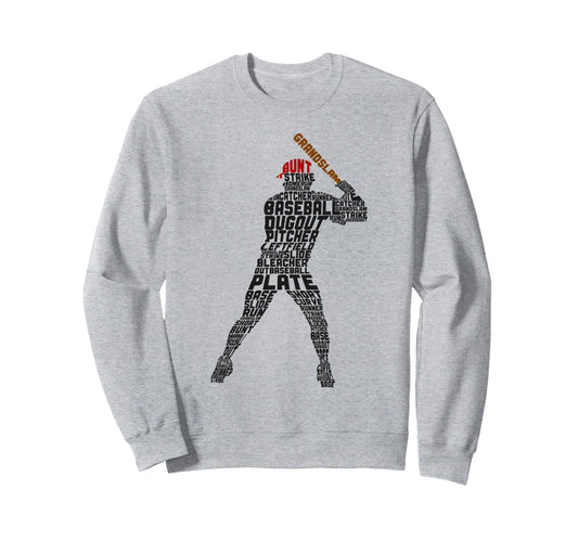 Baseball Fan Word Cloud Batter Sweatshirt - Fun Novelty Design for Adults - T-Shirt, Sweatshirt, Hoodie