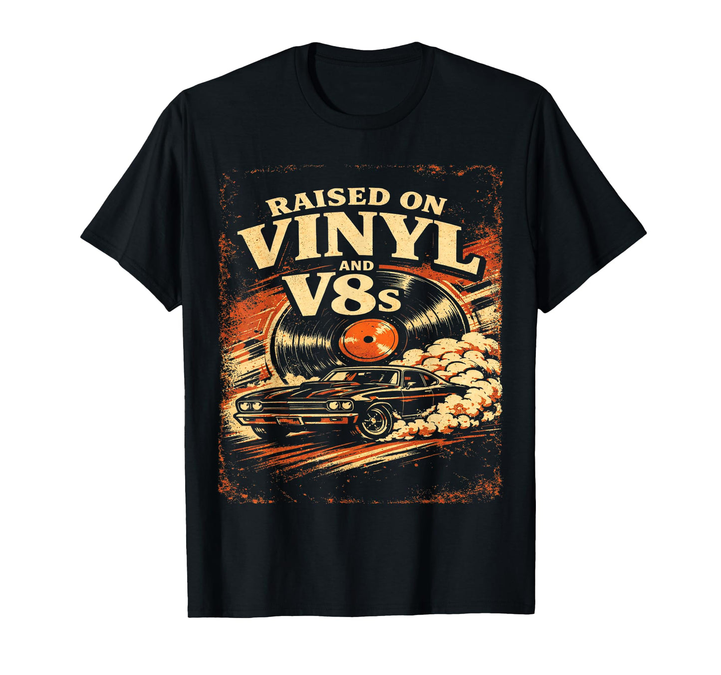 Raised Vinyl And V8S Muscle Car Lovers T-Shirt - Minimalist Print Men Women - T-Shirt, Sweatshirt, Hoodie