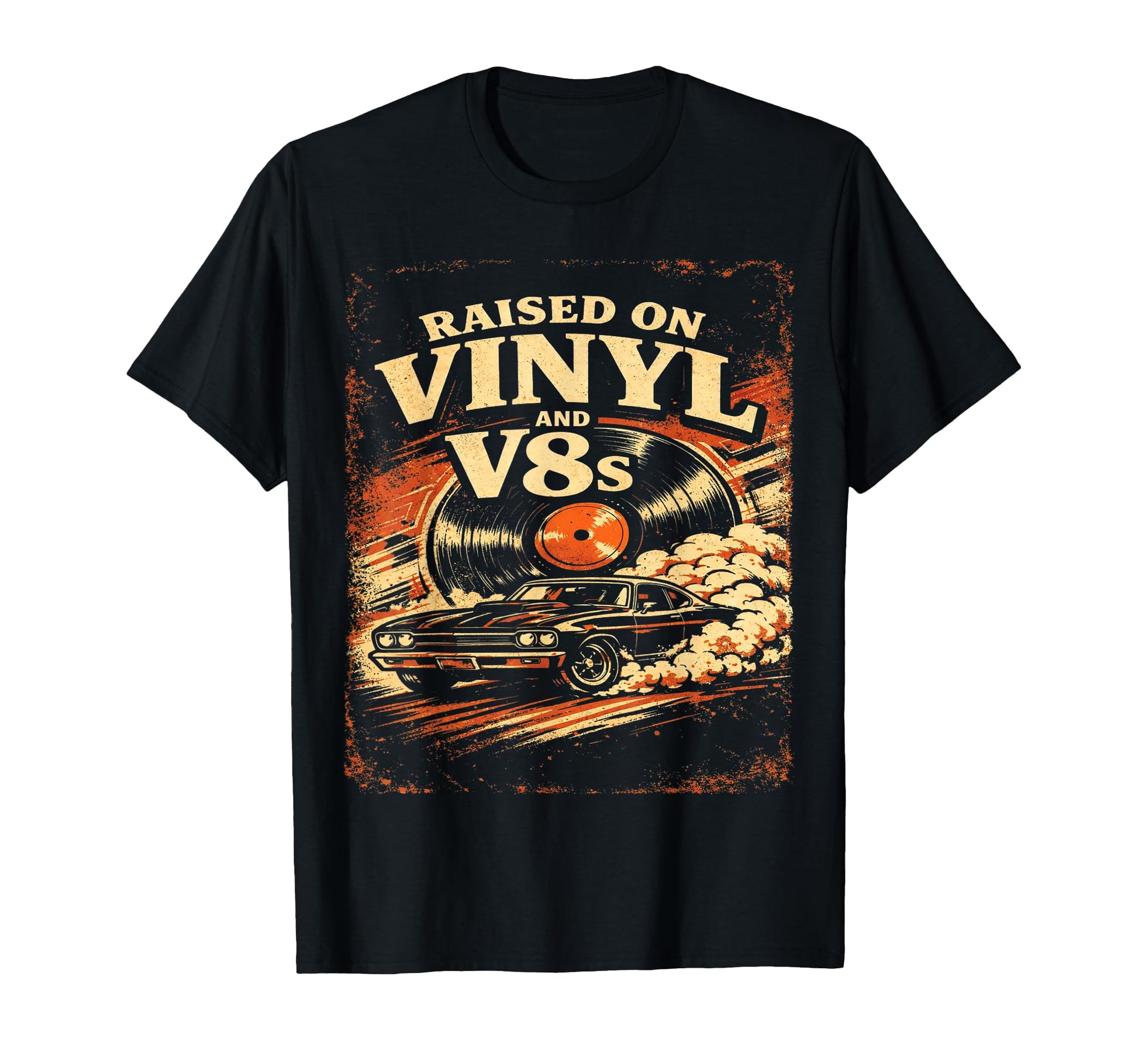 Raised Vinyl And V8S Muscle Car Lovers T-Shirt - Minimalist Print Men Women - T-Shirt, Sweatshirt, Hoodie