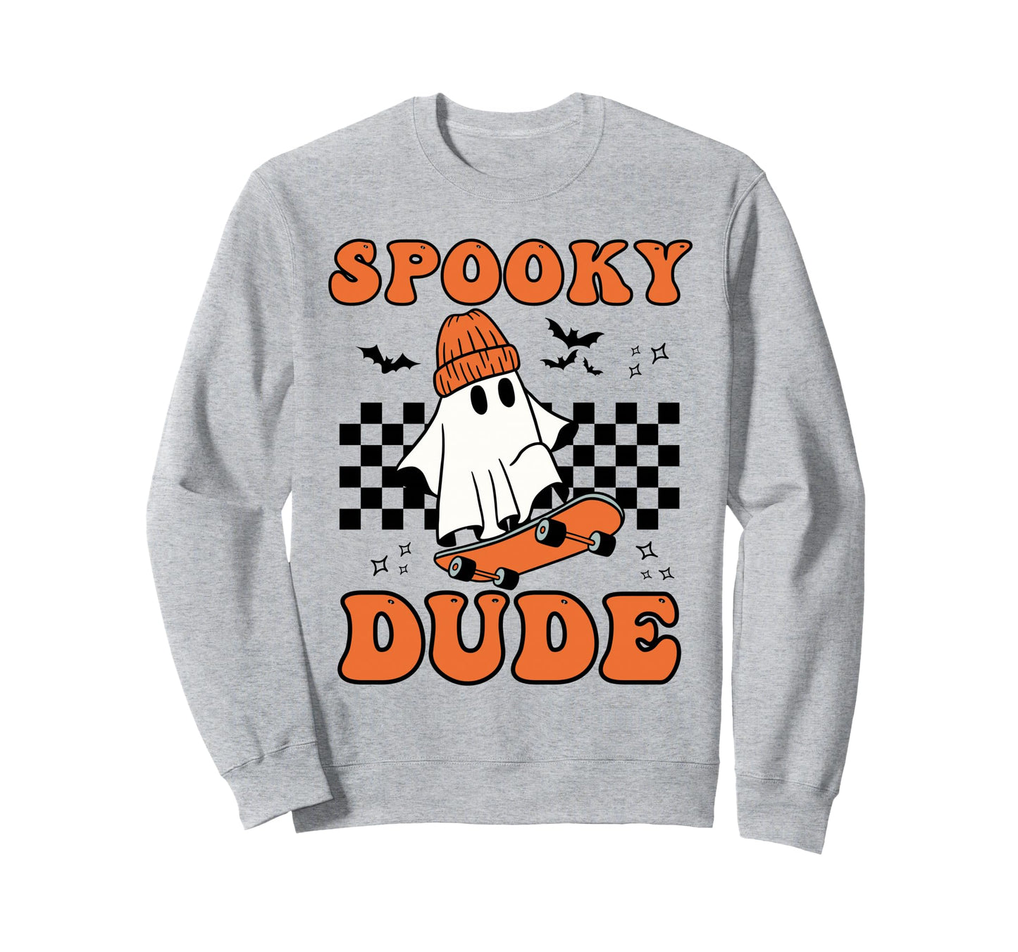 Spooky Dude Skater Ghost Checkerboard Sweatshirt - Unique Graphic Unisex - T-Shirt, Sweatshirt, Hoodie