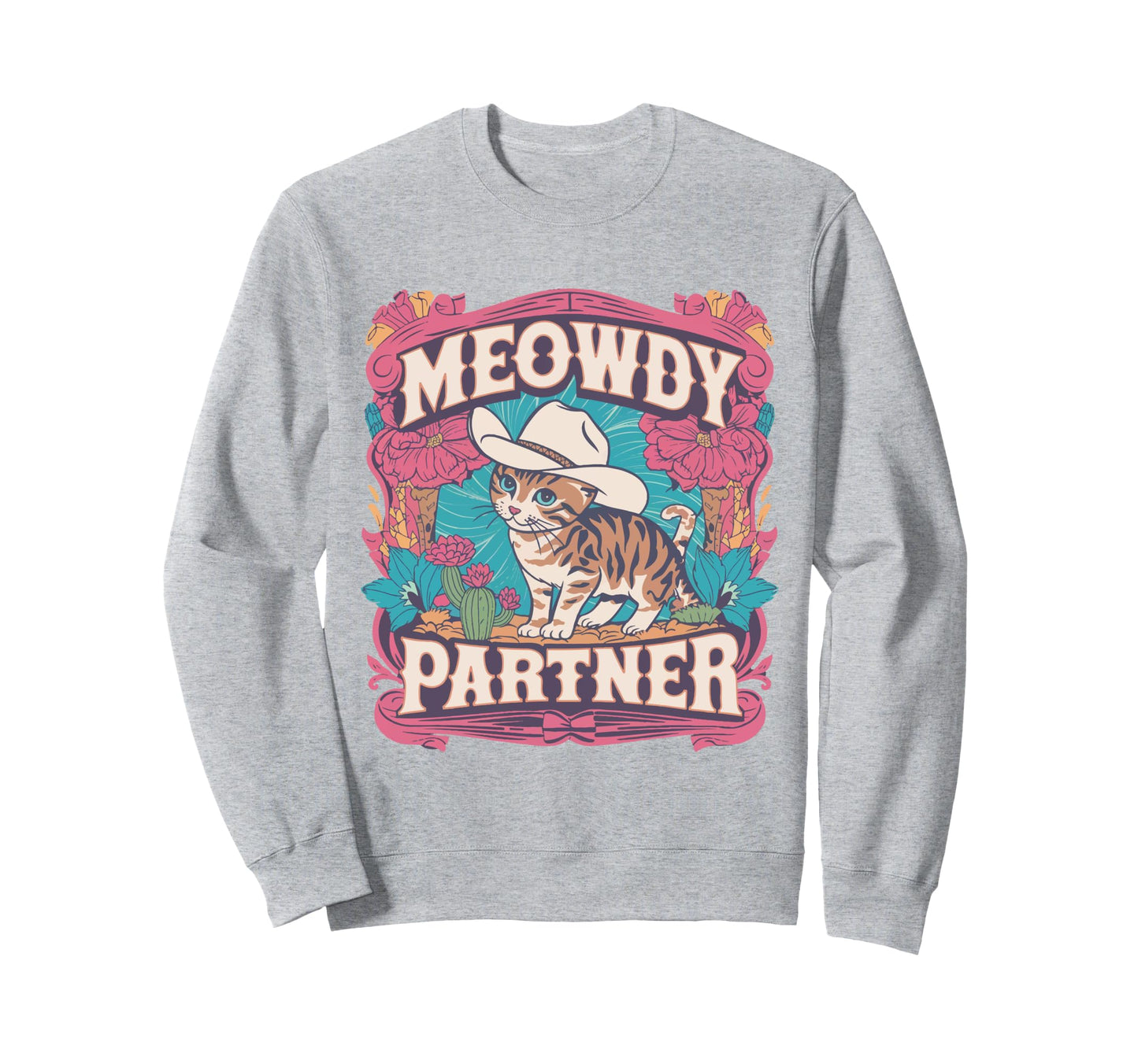 Funny Cowboy Cat Meowdy Howdy Y2K Sweatshirt - Minimalist Print Men Women - T-Shirt, Sweatshirt, Hoodie