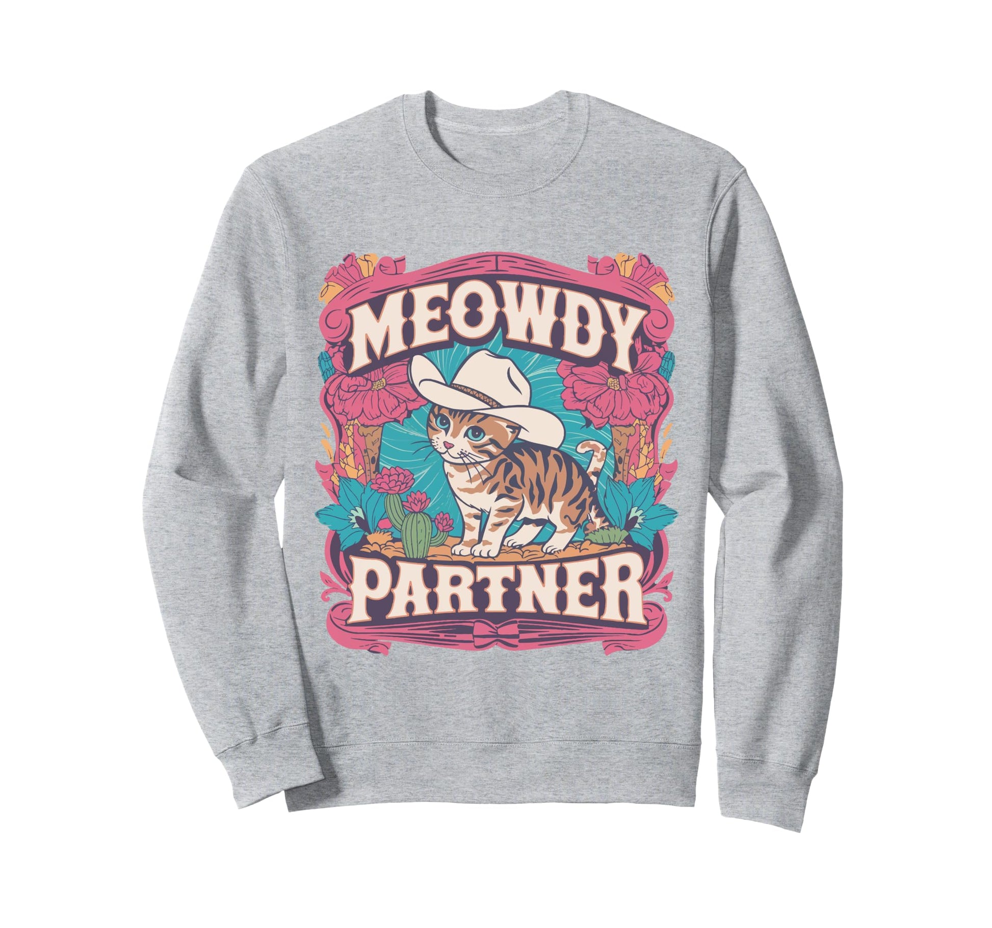 Funny Cowboy Cat Meowdy Howdy Y2K Sweatshirt - Minimalist Print Men Women - T-Shirt, Sweatshirt, Hoodie