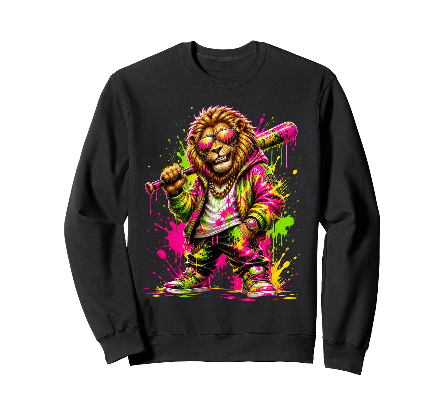 Lion Baseball Drip Funny Animal Sweatshirt - Novelty Apparel Men Women - T-Shirt, Sweatshirt, Hoodie