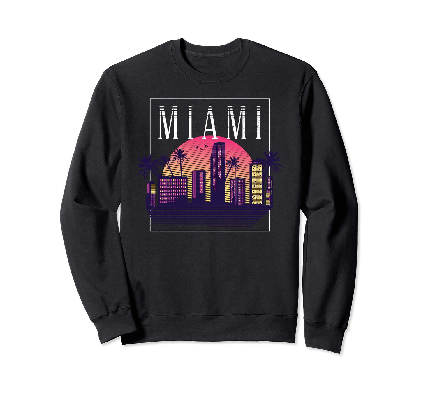 Vaporwave Miami City Skyline 80S 90S Sweatshirt - Graphic Print Men Women - T-Shirt, Sweatshirt, Hoodie