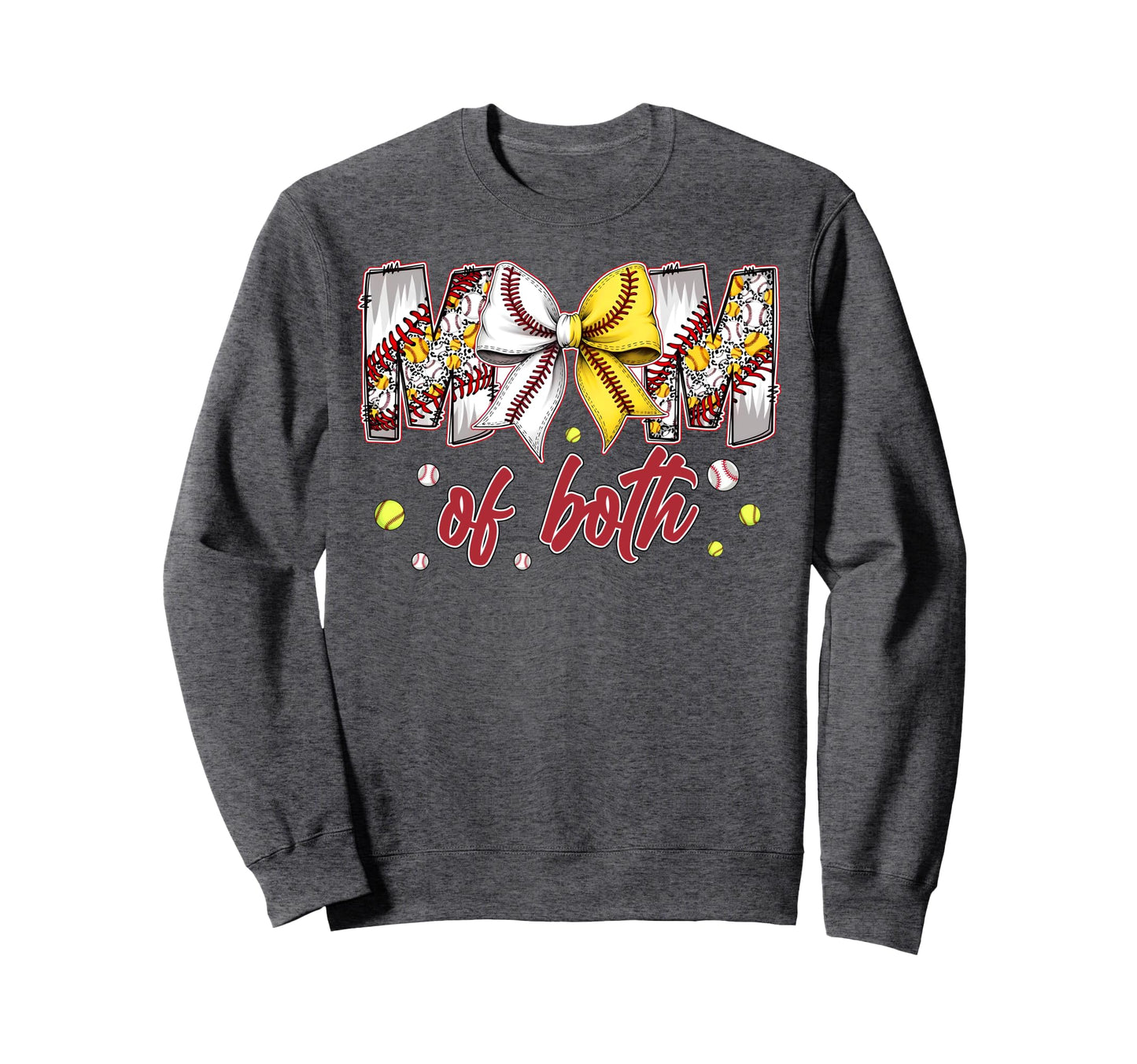 Mom Both Baseball Softball Coquette Bow Sweatshirt - Trendy Graphic Unisex - T-Shirt, Sweatshirt, Hoodie