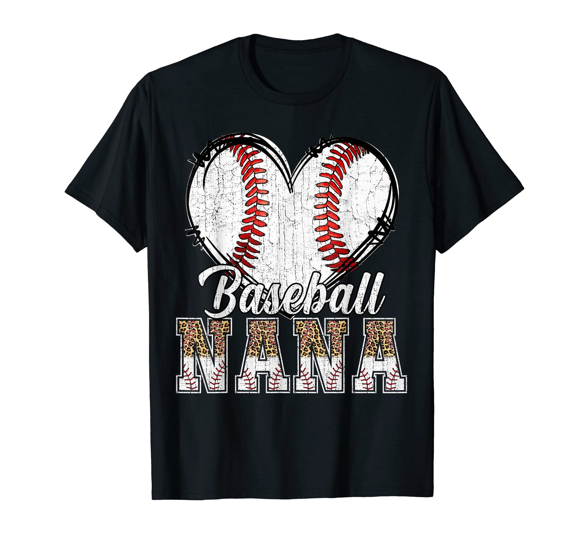 Softball Baseball Nana Heart Leopard T-Shirt - Custom Art Print Men Women - T-Shirt, Sweatshirt, Hoodie