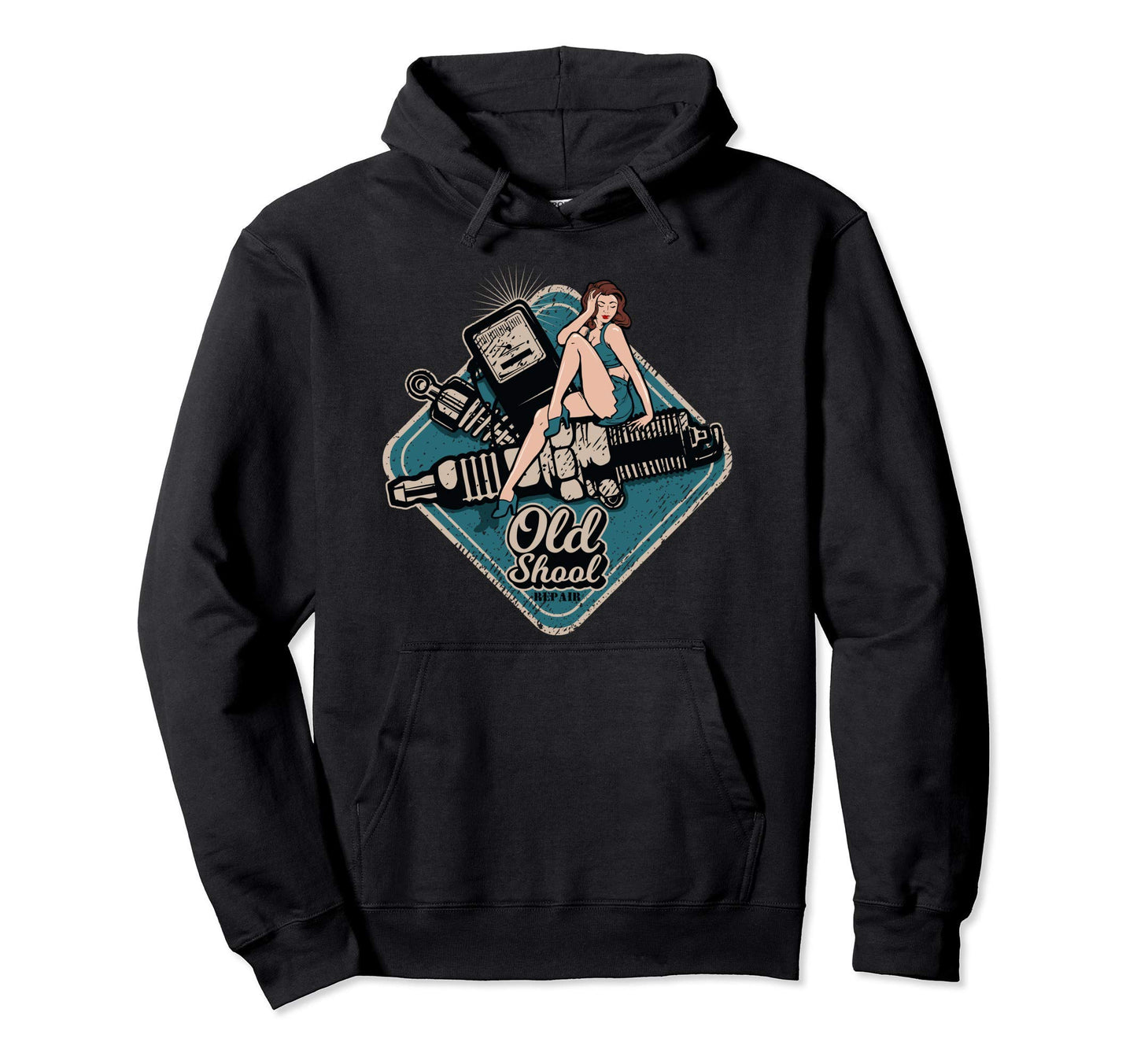 Rockabilly Pin Up Gas Station Old Hoodie - Casual Everyday Wear Unisex - T-Shirt, Sweatshirt, Hoodie