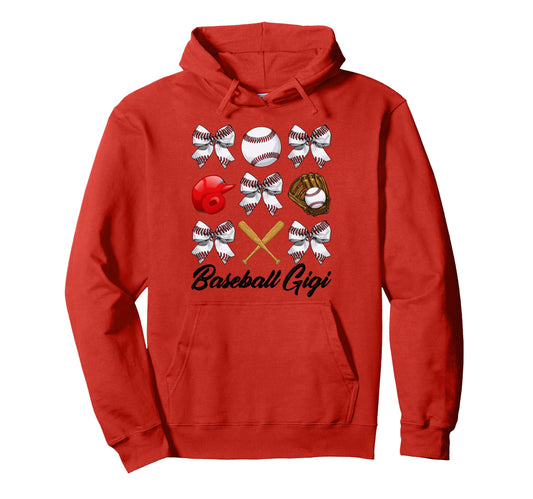 Baseball Gigi Bow Baseball Mom Mothers Hoodie - Novelty Apparel for Adults - T-Shirt, Sweatshirt, Hoodie