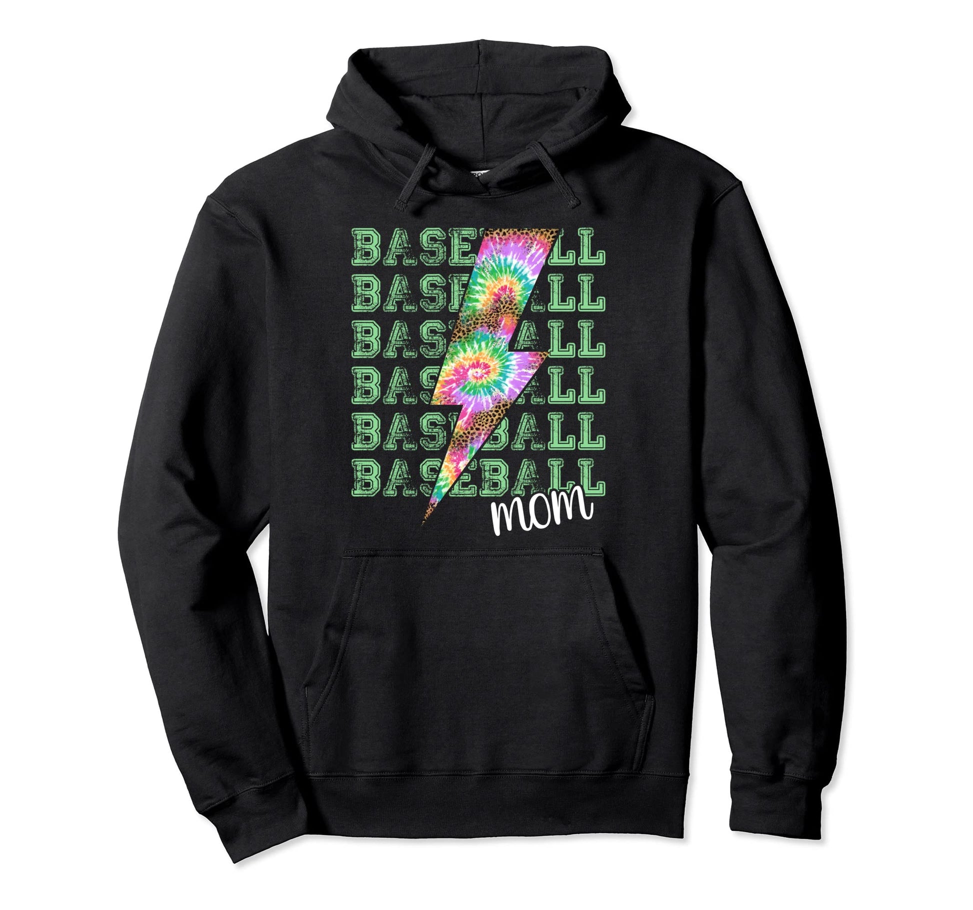 Baseball Mom Tie Dye Leopard Lightning Hoodie - Fun Novelty Design Unisex - T-Shirt, Sweatshirt, Hoodie