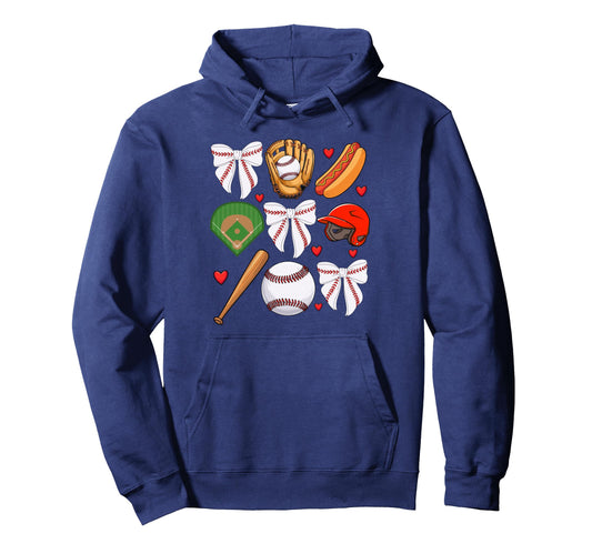 Baseball Coquette Bow Baseball Cheer Mom Hoodie - Aesthetic Graphic Unisex - T-Shirt, Sweatshirt, Hoodie