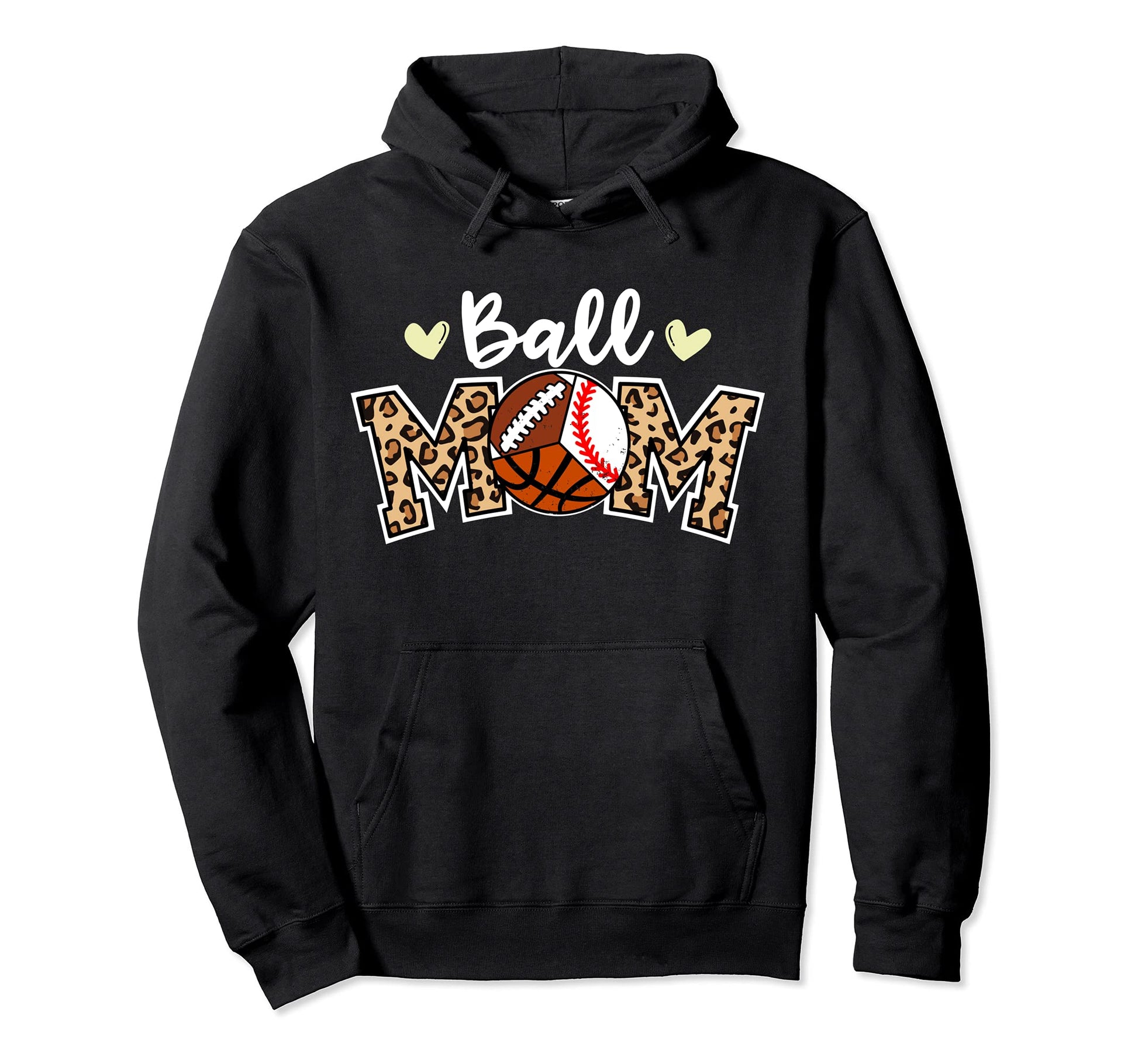 Ball Mom Leopard Baseball Basketball Hoodie - Unique Graphic Men Women - T-Shirt, Sweatshirt, Hoodie