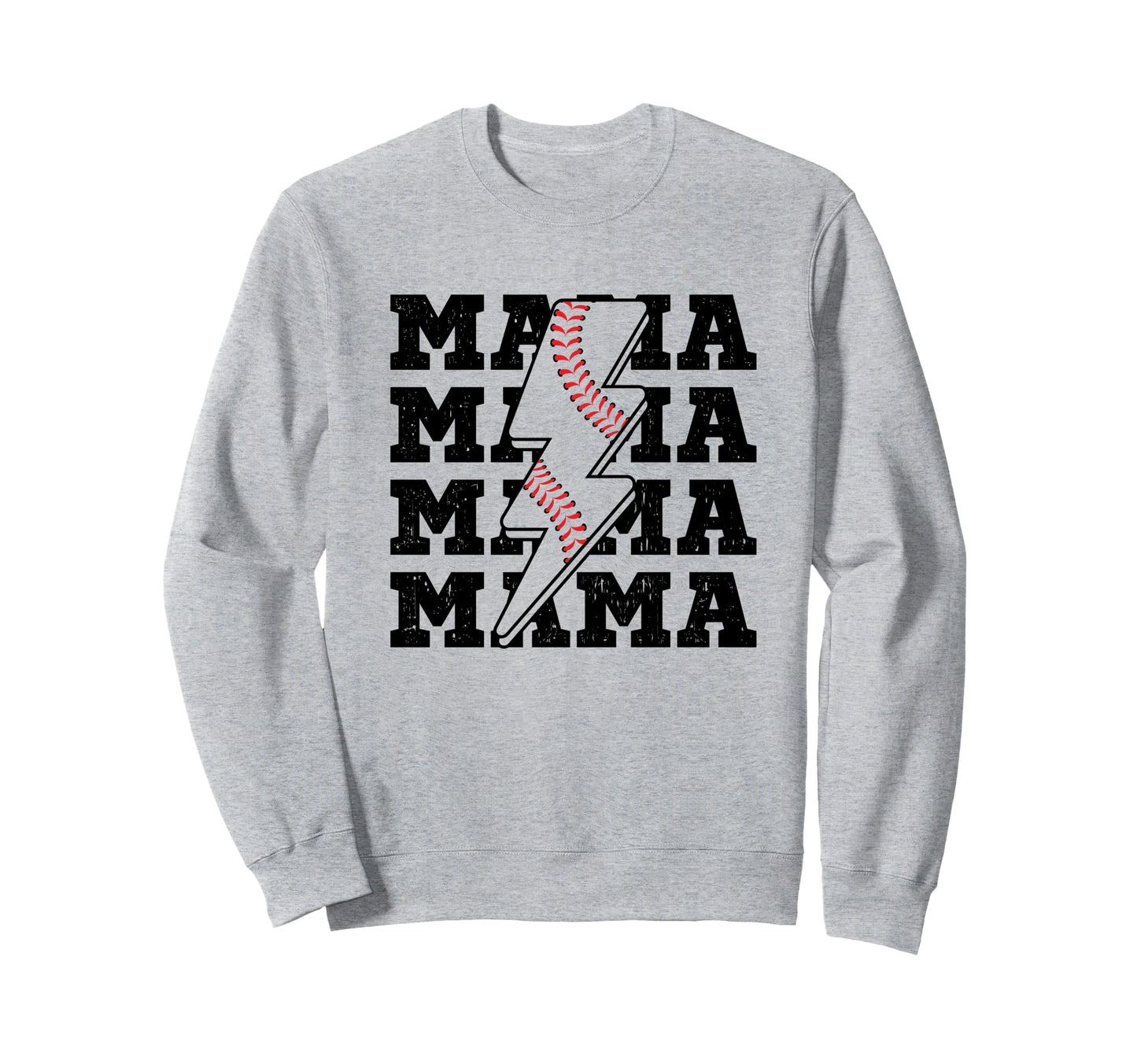 Baseball Mama Distressed Lightning Sweatshirt - Trendy Graphic for Adults - T-Shirt, Sweatshirt, Hoodie