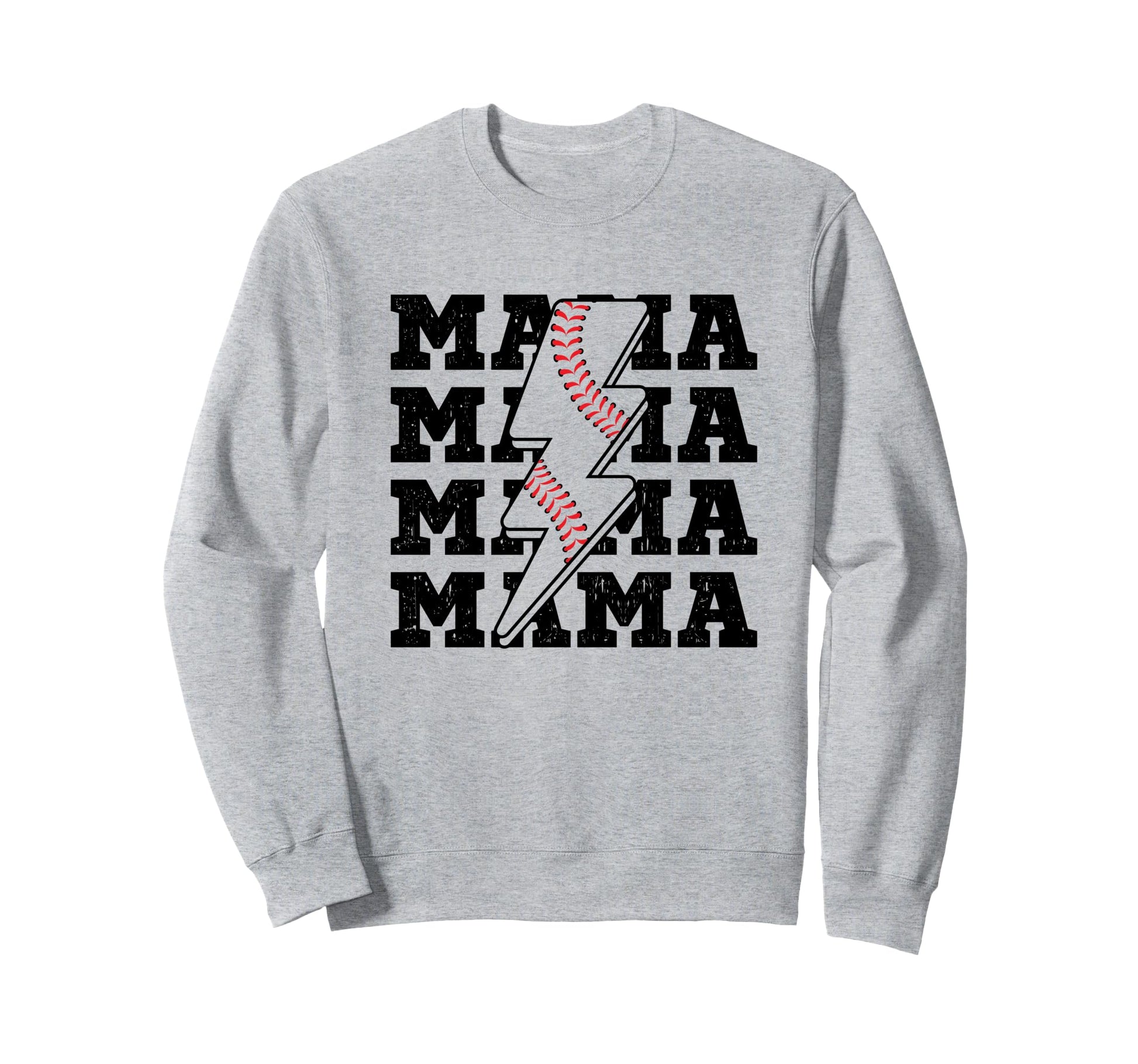 Baseball Mama Distressed Lightning Sweatshirt - Trendy Graphic for Adults - T-Shirt, Sweatshirt, Hoodie