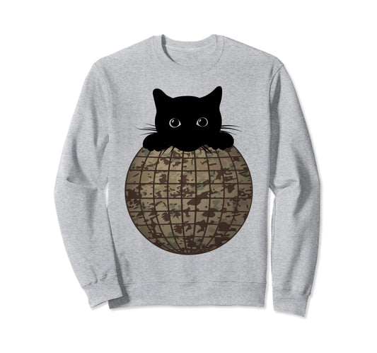 Aesthetic Disco Ball Camo Black Cat Sweatshirt - Graphic Print Unisex - T-Shirt, Sweatshirt, Hoodie