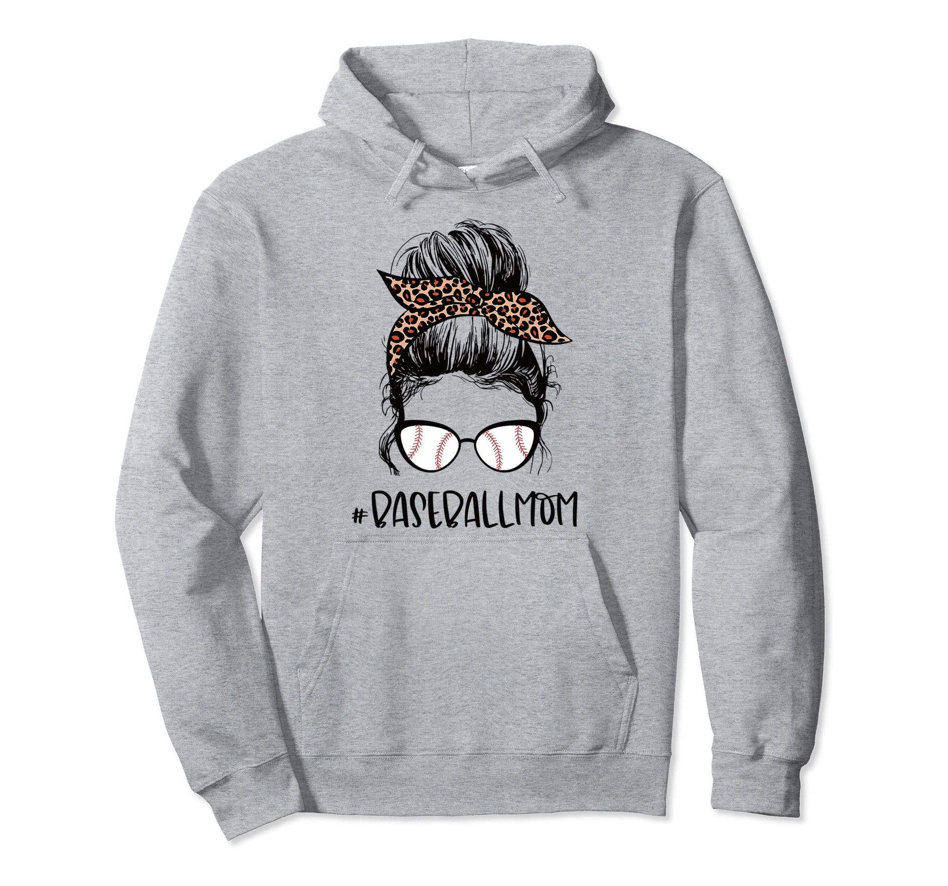 Leopard Baseball Mom Messy Bun Game Hoodie - Novelty Apparel for Adults - T-Shirt, Sweatshirt, Hoodie