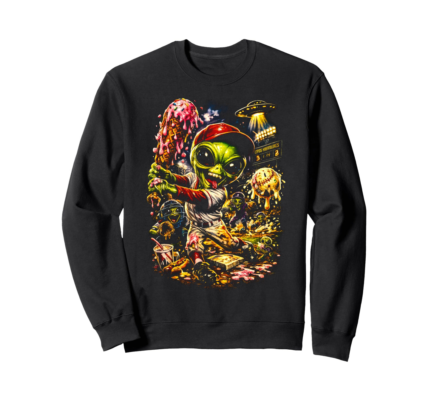 Ice Cream Drip Alien Lover Baseball Sweatshirt - Trendy Graphic Unisex - T-Shirt, Sweatshirt, Hoodie