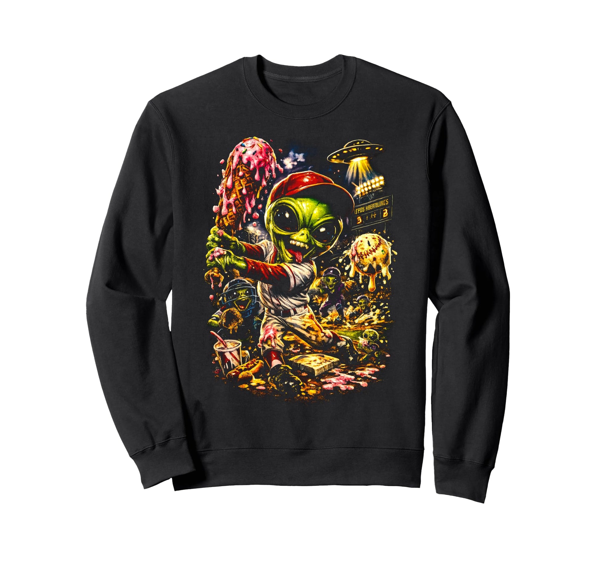 Ice Cream Drip Alien Lover Baseball Sweatshirt - Trendy Graphic Unisex - T-Shirt, Sweatshirt, Hoodie