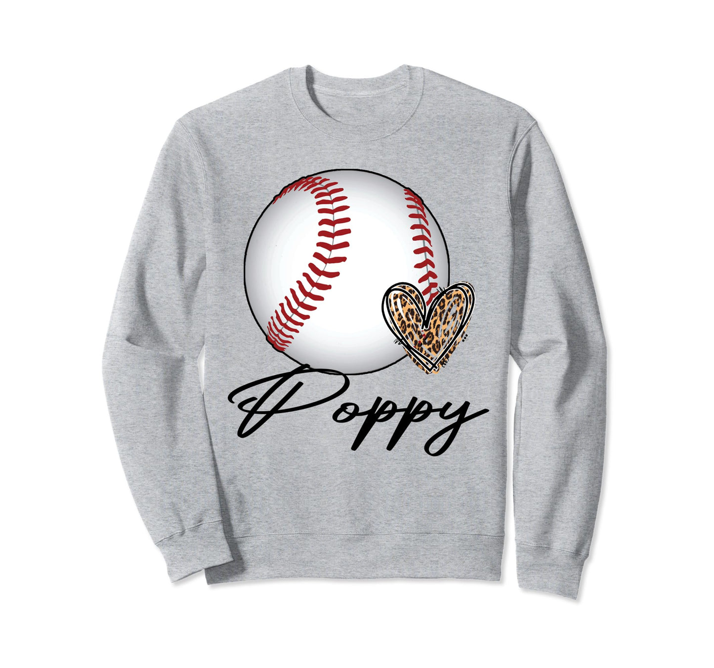Baseball Poppy Leopard Heart Sport Sweatshirt - Novelty Apparel Men Women - T-Shirt, Sweatshirt, Hoodie