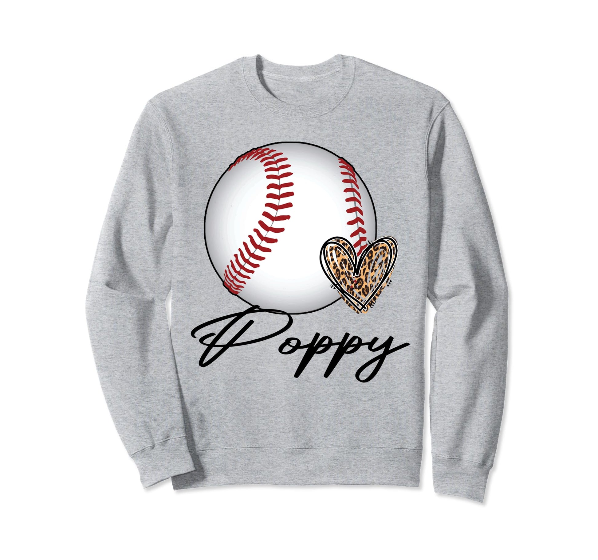 Baseball Poppy Leopard Heart Sport Sweatshirt - Novelty Apparel Men Women - T-Shirt, Sweatshirt, Hoodie