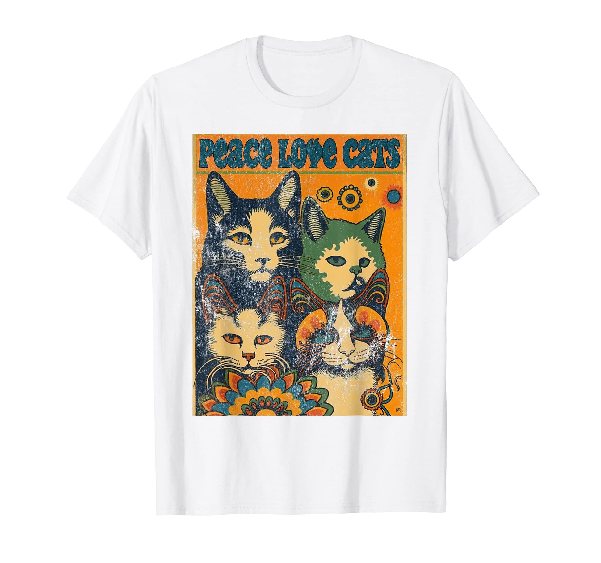 Cat Funny 60S 70S Hippie Flowers Groovy T-Shirt - Unique Graphic Men Women - T-Shirt, Sweatshirt, Hoodie