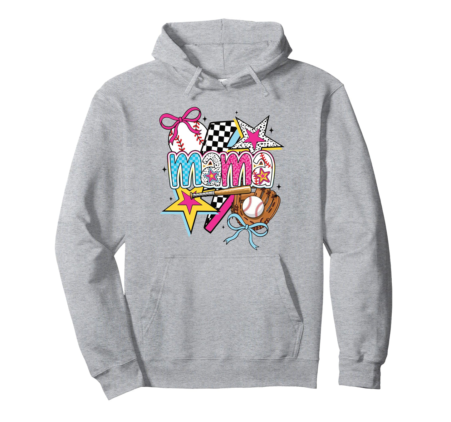 Baseball Mama Stars And Bow Softball Bat Hoodie - Custom Art Print Unisex - T-Shirt, Sweatshirt, Hoodie