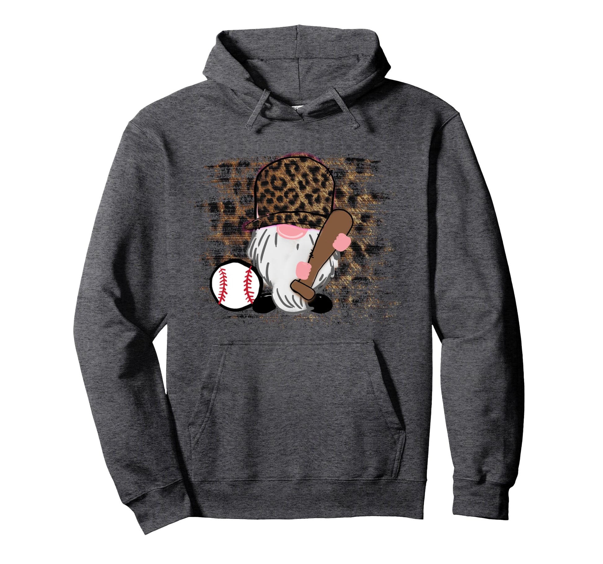 Gnome Baseball Leopard Hoodie - Trendy Graphic Unisex - T-Shirt, Sweatshirt, Hoodie
