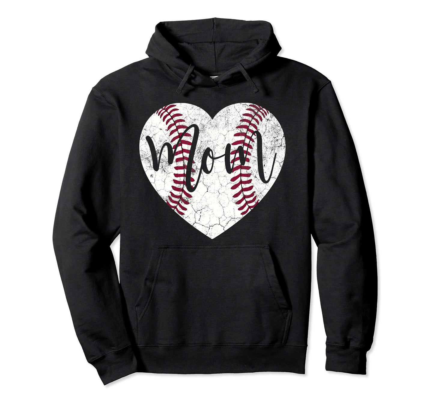 Mom Heart Baseball Softball Distressed Hoodie - Minimalist Print Unisex - T-Shirt, Sweatshirt, Hoodie