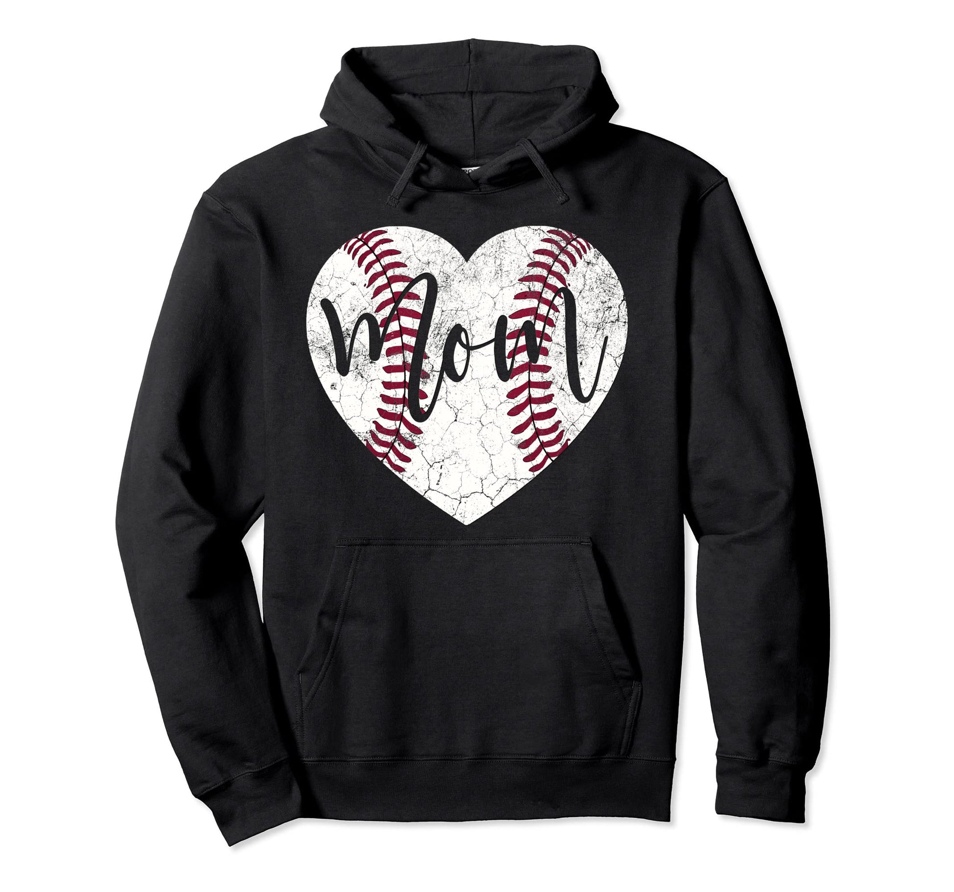 Mom Heart Baseball Softball Distressed Hoodie - Minimalist Print Unisex - T-Shirt, Sweatshirt, Hoodie