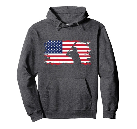 American Flag Baseball Baseball Hoodie - Fun Novelty Design Unisex - T-Shirt, Sweatshirt, Hoodie