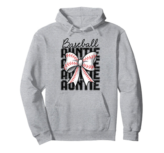 Baseball Auntie Coquette Bow Baseball Hoodie - Minimalist Print for Adults - T-Shirt, Sweatshirt, Hoodie