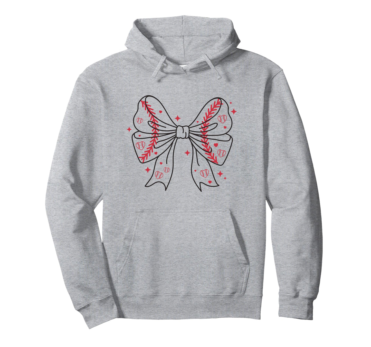 Baseball Bow Stitches And Hearts Hoodie - Fun Novelty Design for Adults - T-Shirt, Sweatshirt, Hoodie