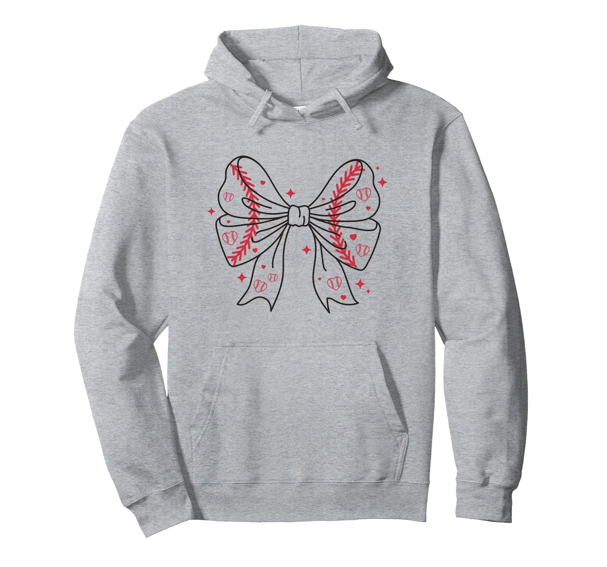 Baseball Bow Stitches And Hearts Hoodie - Fun Novelty Design for Adults - T-Shirt, Sweatshirt, Hoodie