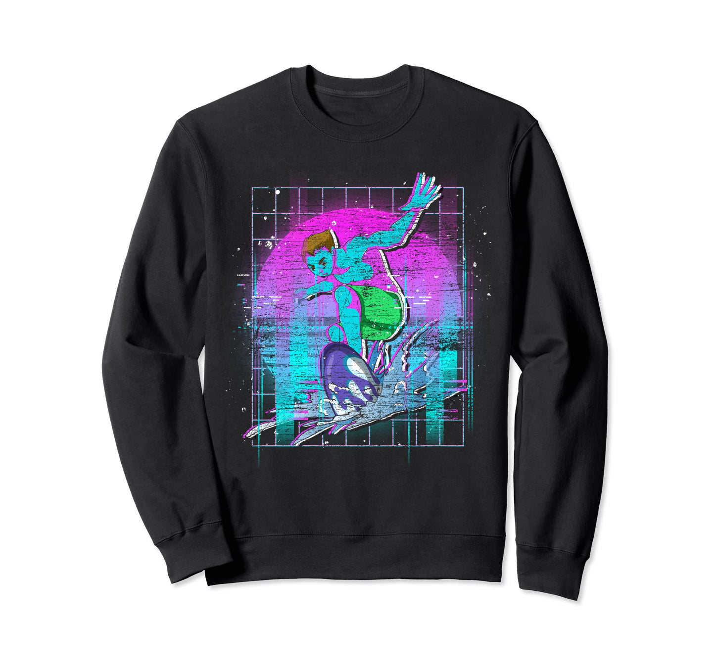 Vaporwave Aesthetics Surfing Water Sweatshirt - Unique Graphic Men Women - T-Shirt, Sweatshirt, Hoodie
