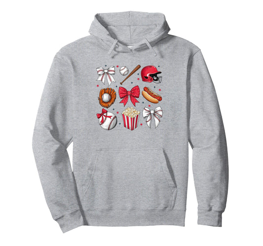 Baseball Coquette Bow Baseball Cheer Mom Hoodie - Trendy Graphic Men Women - T-Shirt, Sweatshirt, Hoodie