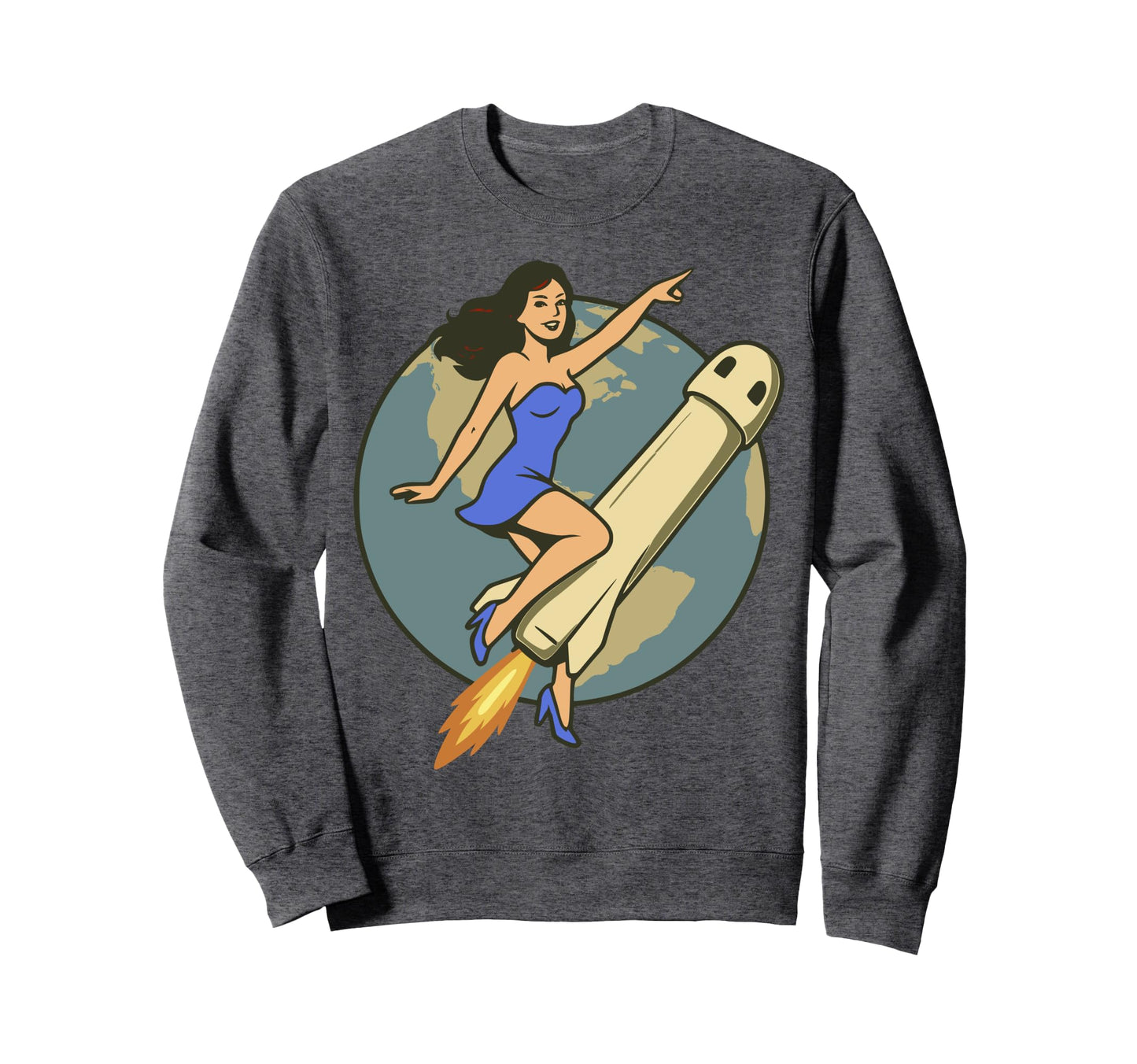 Pin Up Space Trip Rocket Funny Sweatshirt - Casual Everyday Wear Unisex - T-Shirt, Sweatshirt, Hoodie