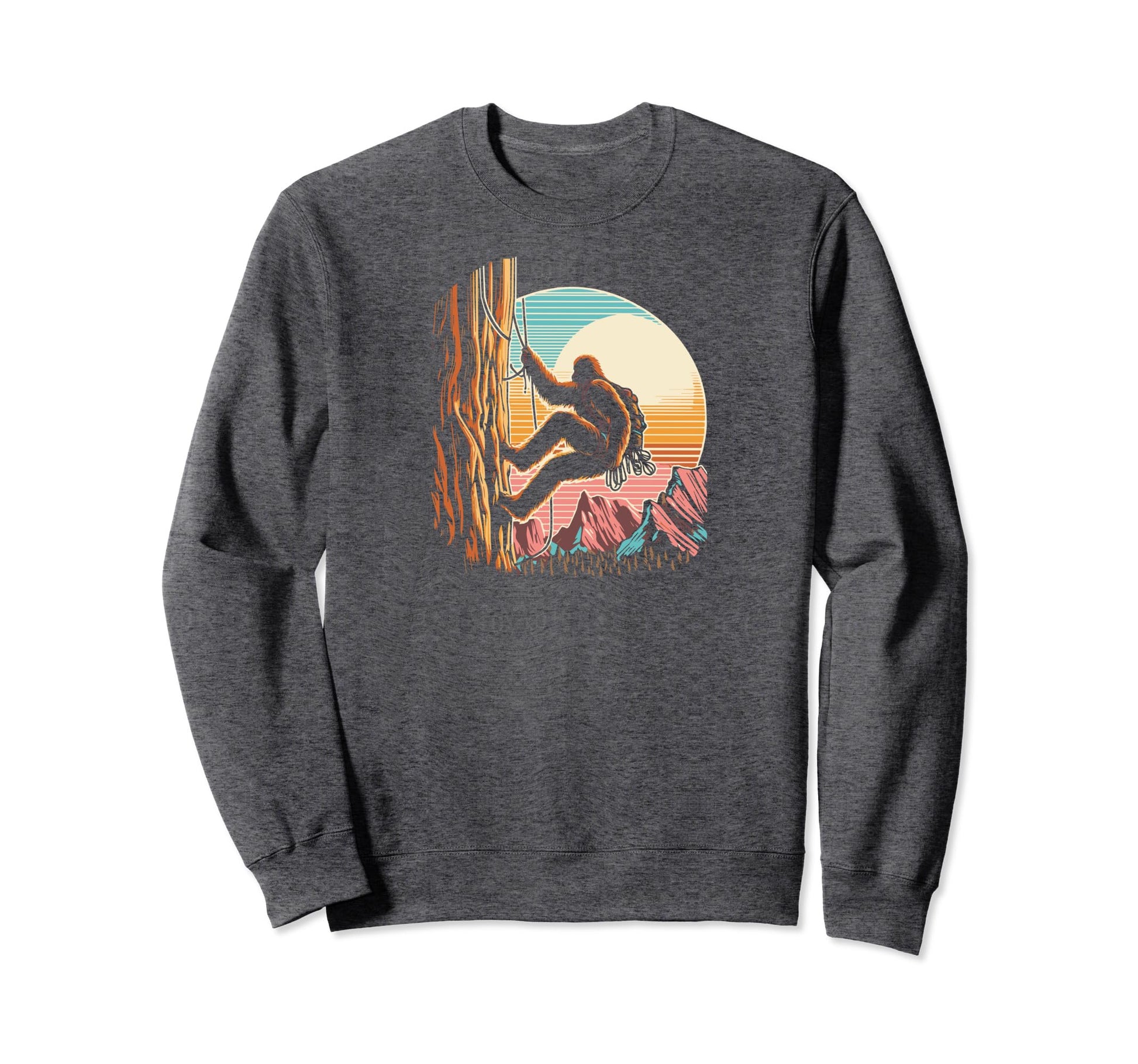 Synthwave Eighties Rock Climber Bigfoot Sweatshirt - Graphic Print Unisex - T-Shirt, Sweatshirt, Hoodie