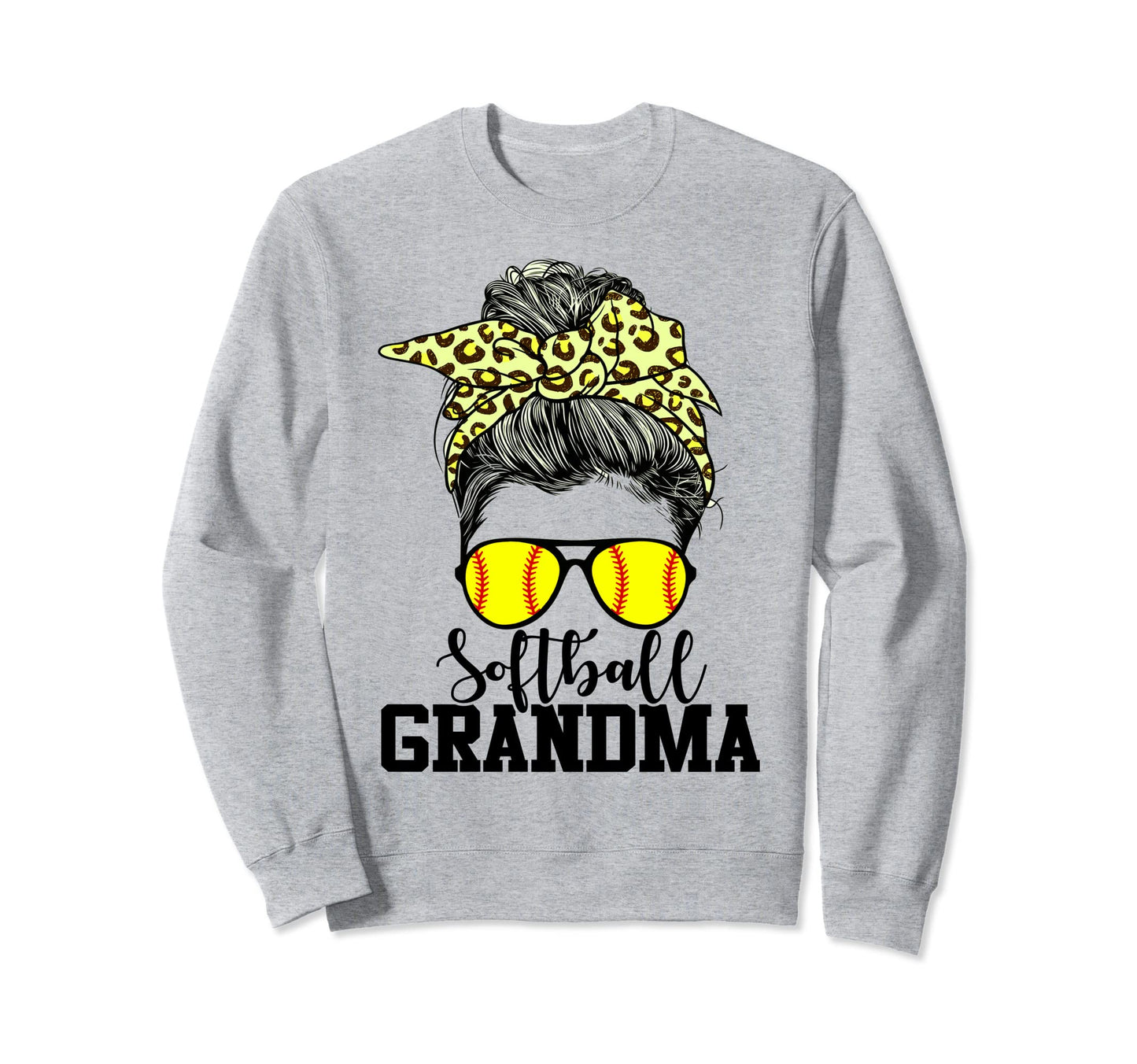 Softball Grandma Messy Bun Leopard Sweatshirt - Trendy Graphic Men Women - T-Shirt, Sweatshirt, Hoodie