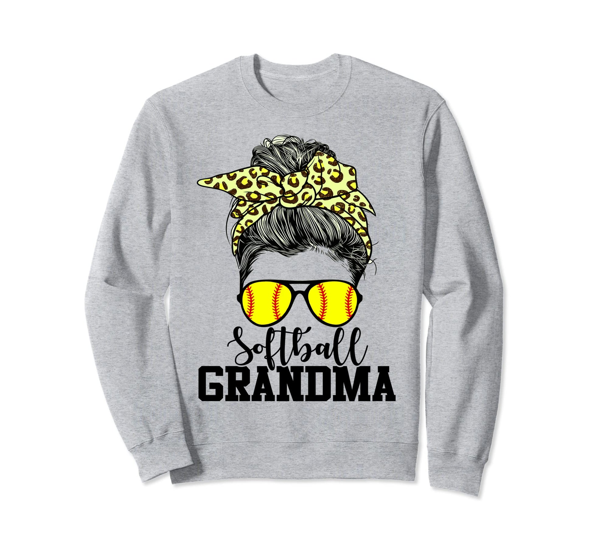 Softball Grandma Messy Bun Leopard Sweatshirt - Trendy Graphic Men Women - T-Shirt, Sweatshirt, Hoodie