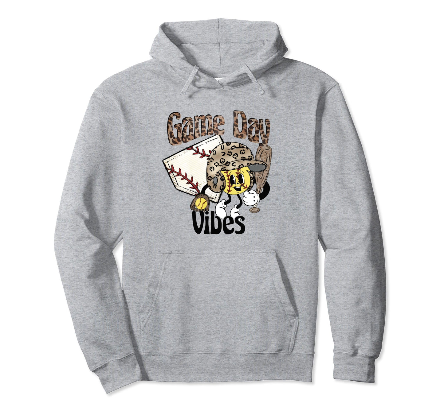 Game Day Leopard Baseball Softball Game Hoodie - Trendy Graphic Men Women - T-Shirt, Sweatshirt, Hoodie