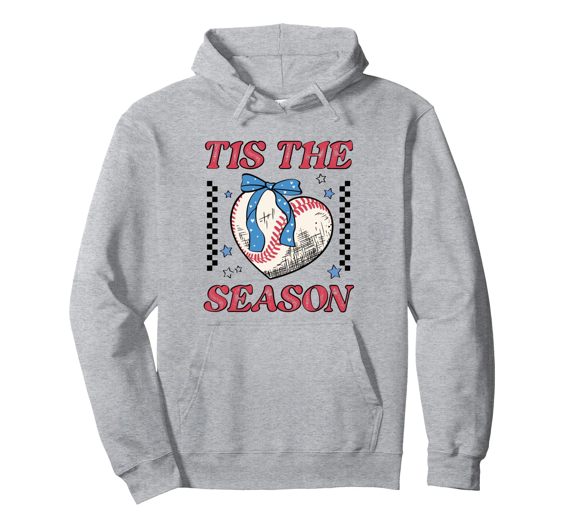 Baseball Heart Bow Distressed Sports Hoodie - Minimalist Print for Adults - T-Shirt, Sweatshirt, Hoodie