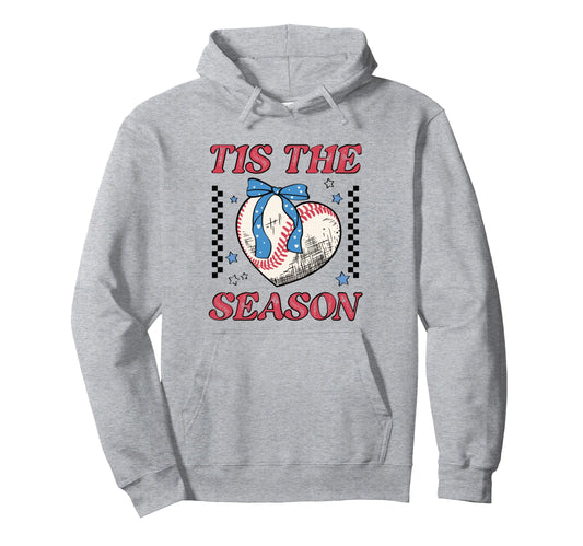 Baseball Heart Bow Distressed Sports Hoodie - Minimalist Print for Adults - T-Shirt, Sweatshirt, Hoodie